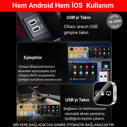 2026 Yükseltilmiş 4IN1 Ekran Yansıtmalı Telefon, kablolu-kablosuz Carplay adaptörü